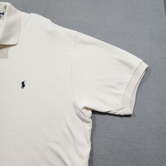 Ralph Lauren Polo Shirt Mens XL White Solid 100% Cotton Black Pony Vintage - Picture 4 of 16